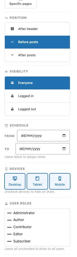 The full set of display controls in the settings panel